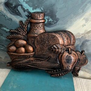 Vintage MCM 70s Wall Art Bountiful Table Coppercraft Guild Wall Hanging